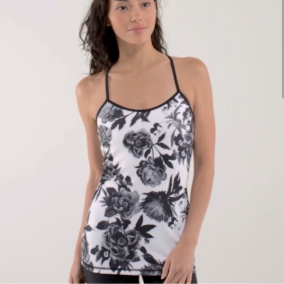 lululemon athletica Tops - Lululemon Power Y Tank Floral Black White Size 2